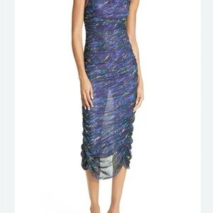 Rotate Birger Christensen Mesh
Ruched Midi Ruched Dress Blue Small $300
